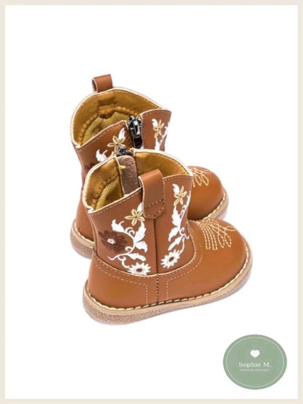 Toddler Western Boots, Round Toe, Non-Slip, Zipper, for 6-24 Months